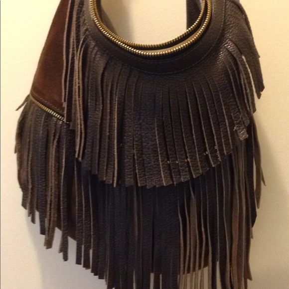 innue Handbags - Innue genuine brown leather & suede fringe bag